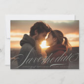 Klassieke Grijze Groene Kalligrafie QR Code Twee F Save The Date (Voorkant)