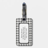 Klassieke grijze houndstooth met monogram bagagelabel (Achterkant verticaal)