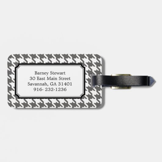 Klassieke grijze houndstooth met monogram bagagelabel (Achterkant horizontaal)