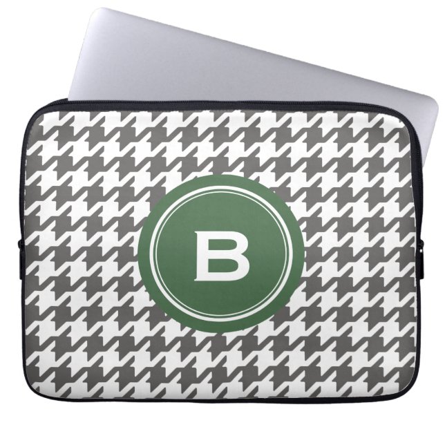 Klassieke grijze houndstooth met monogram laptop sleeve (Voorkant)