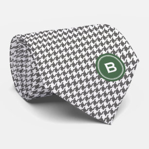 Klassieke grijze houndstooth met monogram stropdas