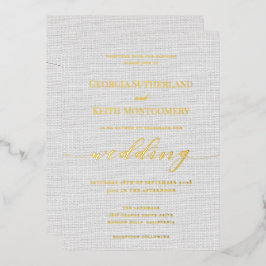 Klassieke grijze linnen Wedding Gold Foil uitnodig Folie Uitnodiging