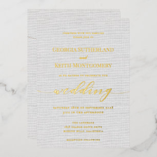 Klassieke grijze linnen Wedding Gold Foil uitnodig Folie Uitnodiging