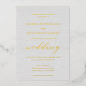 Klassieke grijze linnen Wedding Gold Foil uitnodig Folie Uitnodiging (Voorkant)