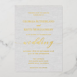 Klassieke grijze linnen Wedding Gold Foil uitnodig Folie Uitnodiging