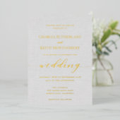 Klassieke grijze linnen Wedding Gold Foil uitnodig Folie Uitnodiging (Staand Voorkant)