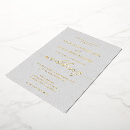 Klassieke grijze linnen Wedding Gold Foil uitnodig Folie Uitnodiging (Gedraaid)