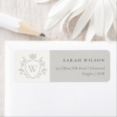 Klassieke grijze monogram Floral kroonrust Adres Etiket (Insitu)