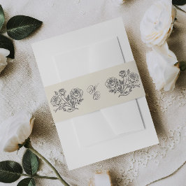 Klassieke Grijze Monogram Formele Bloemen Huwelijk Uitnodigingen Wikkel