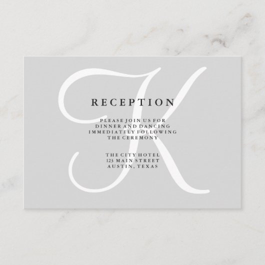 Klassieke grijze monogram huwelijksreceptiekaart informatiekaartje (Voorkant)