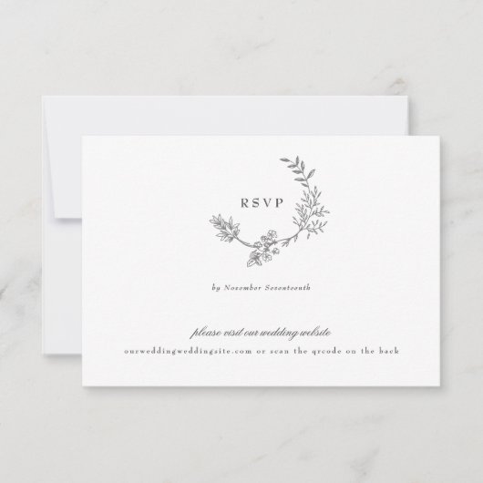 klassieke grijze monogram website QR CODE TERUG br RSVP Kaartje (Voorkant)