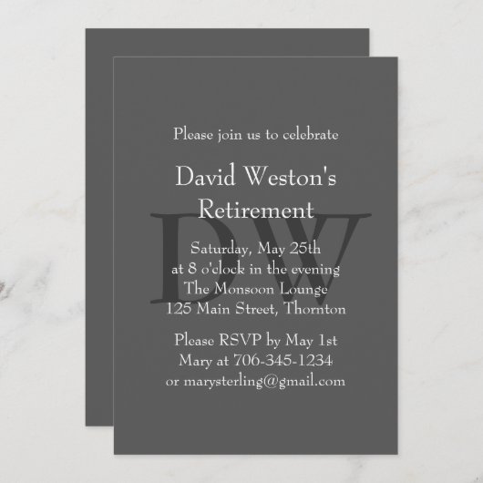 Klassieke Grijze Monogrammen Uitnodiging (Voorkant / Achterkant)