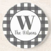 Klassieke grijze witte buffelmonogram zandsteen onderzetter (Voorkant)