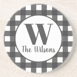 Klassieke grijze witte buffelmonogram zandsteen onderzetter