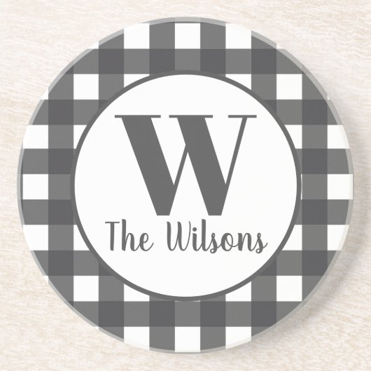 Klassieke grijze witte buffelmonogram zandsteen onderzetter (Voorkant)