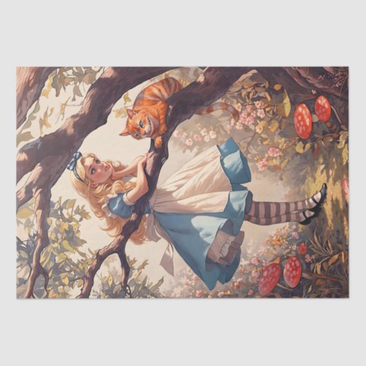 Klassieke grillige Alice en de Cheshire Cat Tissuepapier (Voorkant)
