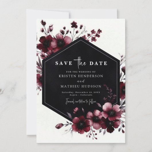 Klassieke grillige Bourgondische bruiloft Save The Date (Voorkant)