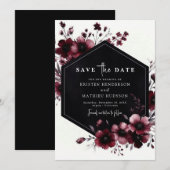 Klassieke grillige Bourgondische bruiloft Save The Date (Voorkant / Achterkant)
