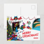 Klassieke Grinch | Grinch in schoorsteen Feestdagenkaart (Voorkant / Achterkant)