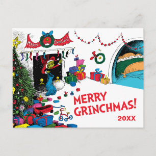 Klassieke Grinch   Grinch in schoorsteen Feestdagenkaart