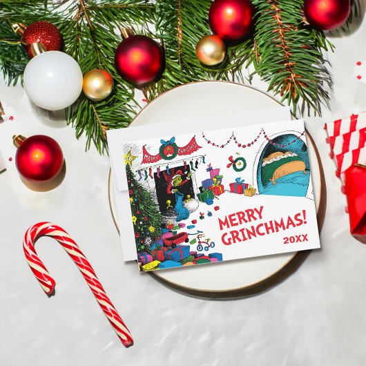Klassieke Grinch | Grinch in Schoorsteen Feestdagenkaart