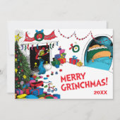 Klassieke Grinch | Grinch in Schoorsteen Feestdagenkaart (Voorkant)