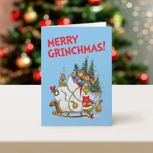 Klassieke Grinch   Grinch & Max met slee Feestdagen Kaart