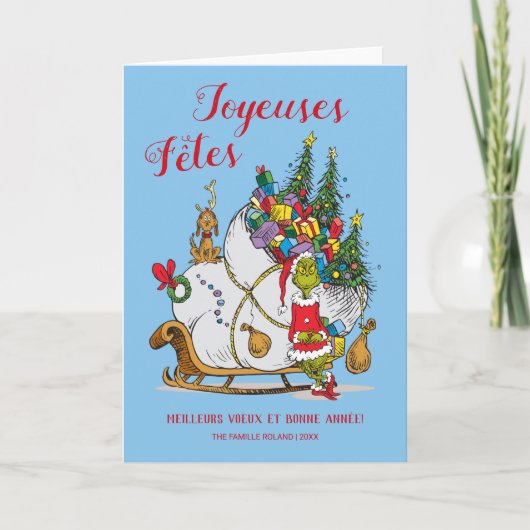 Klassieke Grinch | Grinch & Max met Sleigh Feestdagen Kaart (Voorkant)