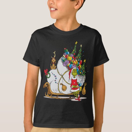 Klassieke Grinch | Grinch & Max met Sleigh T-shirt (Voorkant)
