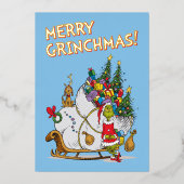 Klassieke Grinch | Grinch & Max Weglopende slee Folie Feestdagenkaart (Voorkant)