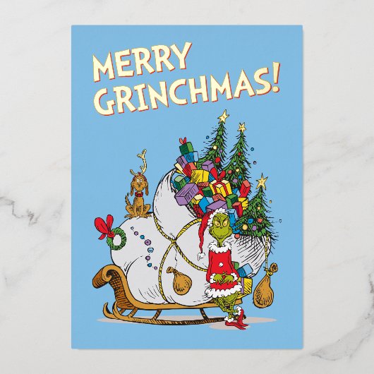 Klassieke Grinch | Grinch & Max Weglopende slee Folie Feestdagenkaart (Voorkant)