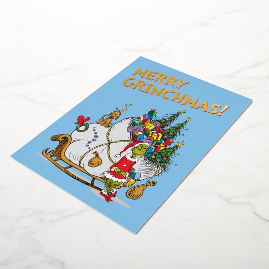 Klassieke Grinch | Grinch & Max Weglopende slee Folie Feestdagenkaart (Gedraaid)