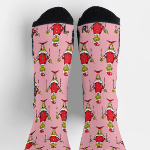 Klassieke Grinch Kerst Roze Patroon Sokken