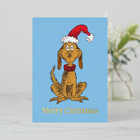 Klassieke Grinch | Max - Kerstman Hoed Folie Feestdagenkaart (Staand Voorkant)