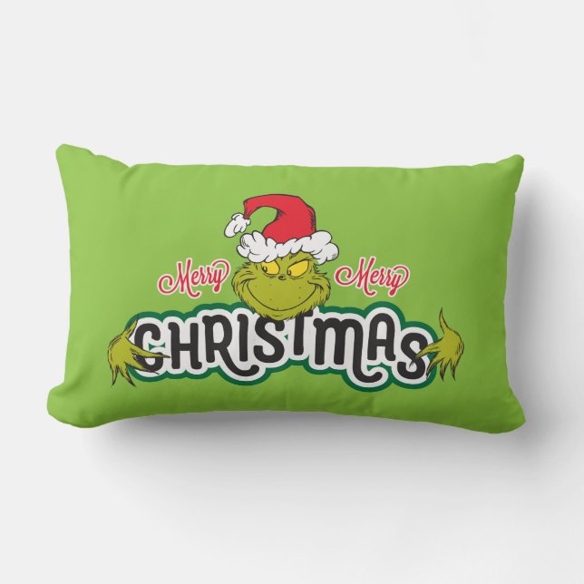Klassieke Grinch | Prettig Prettig Kerstfeest Kussen (Voorkant)