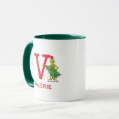 Klassieke Grinch | Stoute naam & monogram V Mok (Voorkant links)
