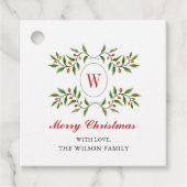 Klassieke groen & citrus monogram Kerstmis Bedankjes Labels (Voorkant)