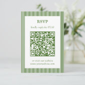 Klassieke Groen Dun Gestreepte Trouwen RSVP QR Cod (Staand voorkant)