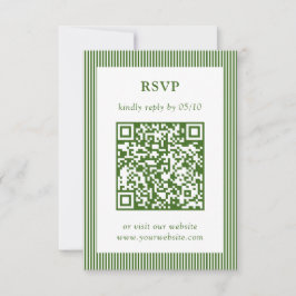 Klassieke Groen Dun Gestreepte Trouwen RSVP QR Cod Kaartje