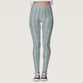 Klassieke Groen en Roze Strip Patroon Leggings (Voorkant)