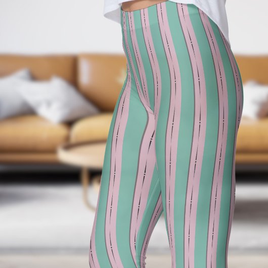 Klassieke Groen en Roze Strip Patroon Leggings