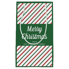 Klassieke groen gestreepte vrolijke kerst klein cadeauzakje