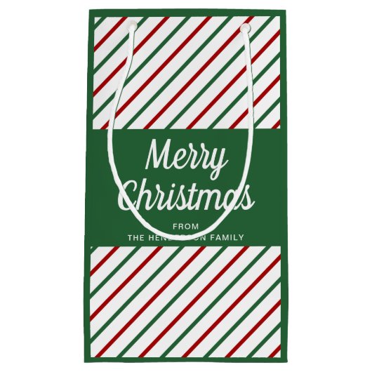 Klassieke groen gestreepte vrolijke kerst klein cadeauzakje (Voorkant)