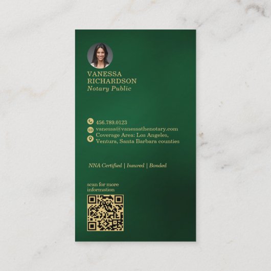 Klassieke Groen Goud Crossed Pennen Notaris QR Cod Visitekaartje (Achterkant)
