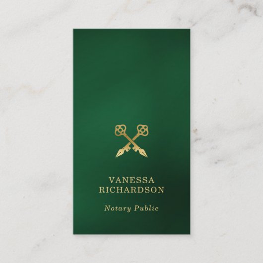 Klassieke Groen Goud Crossed Pennen Notaris QR Cod Visitekaartje (Voorkant)