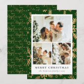 Klassieke Groen Goud Fotocollage Kerstmis Feestdagenkaart (Voorkant / Achterkant)