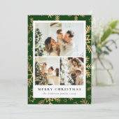Klassieke Groen Goud Fotocollage Kerstmis Feestdagenkaart (Staand voorkant)