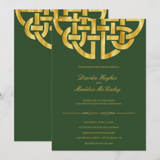 Klassieke Groen Goud Keltische Knoop Handfasting Kaart (Voorkant / Achterkant)
