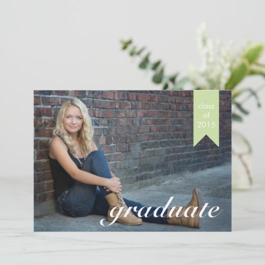 Klassieke groene Afstuderen aankondiging - Uitnodi (Staand voorkant)