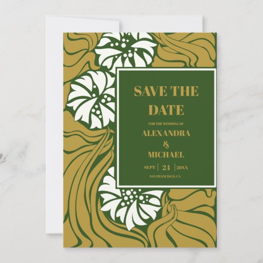 Klassieke Groene Art Nouveau Bruiloft Save The Date (Voorkant)